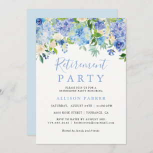 Rustic Blue Hydrangea Retiération Party Invitation Kaart