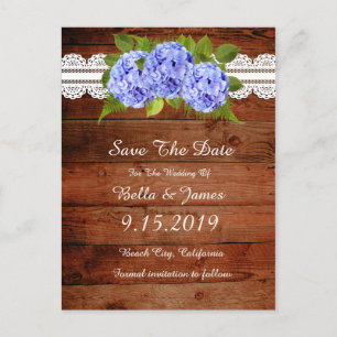 Rustic Blue Hydrangea Save the Date Briefkaart