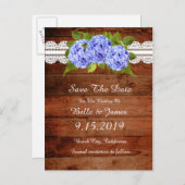 Rustic Blue Hydrangea Save the Date Briefkaart (Voorkant / Achterkant)