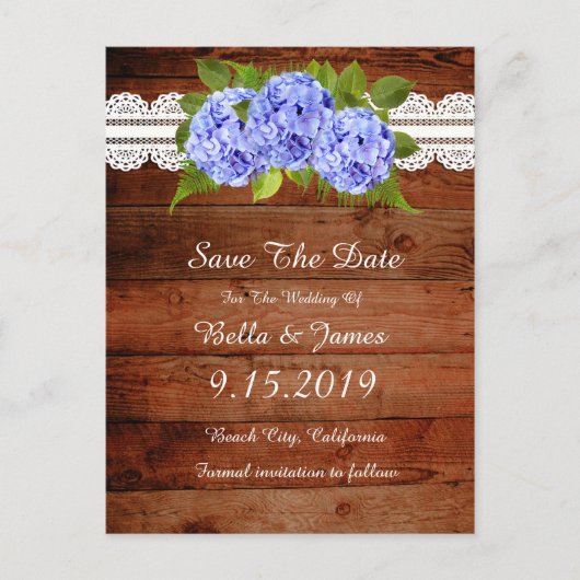 Rustic Blue Hydrangea Save the Date Briefkaart (Voorkant)