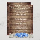 Rustic Blue Hydrangea & String Lights Wedding Kaart (Voorkant / Achterkant)