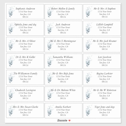 Rustic Blue Leafy Nom d'hôte Étiquettes de adresse (Feuille)