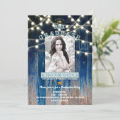 Rustic Blue Lights Modern Photo Graduparty Kaart (Staand voorkant)