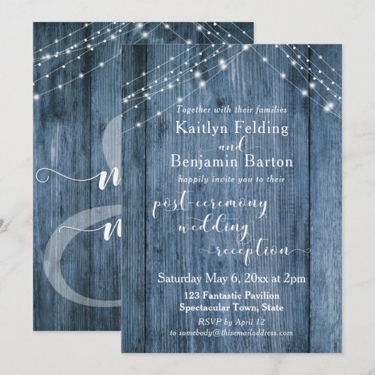 Rustic Blue & Lights Na-huwelijksfeest alleen ontv Kaart (Voorkant / Achterkant)