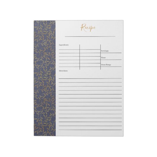 Rustic Blue Linen Gold Leaf Blank Recipe Notitieblok (Gedraaid)