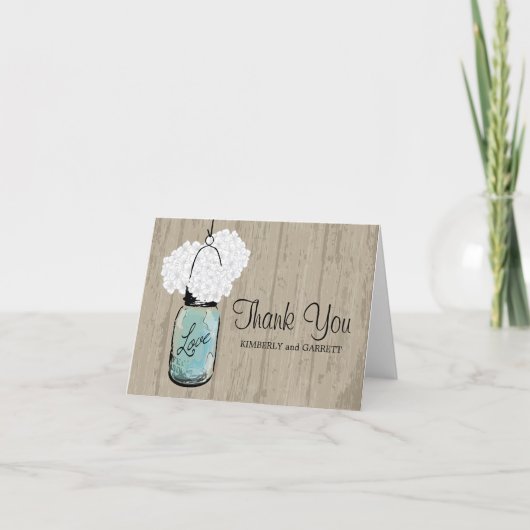 Rustic Blue Mason Jar and Hydrangeas Bedankkaart (Voorkant)