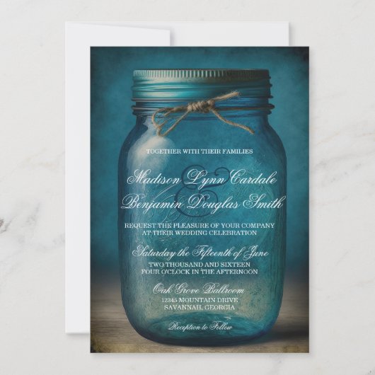 Rustic Blue Mason Jar country Wedding Kaart (Voorkant)
