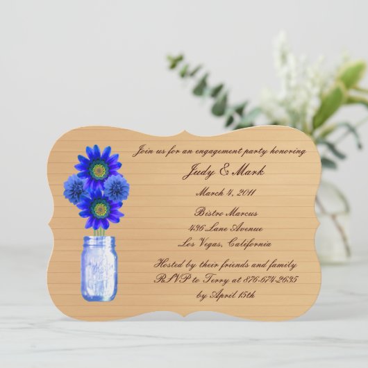 Rustic Blue Mason Jar Invitation de la partie d'en (Debout devant)