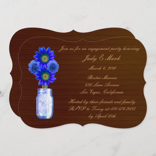 Rustic Blue Mason Jar Invitation de la partie d'en (Devant / Derrière)