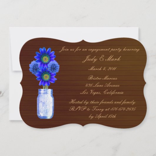 Rustic Blue Mason Jar Invitation de la partie d'en (Devant)