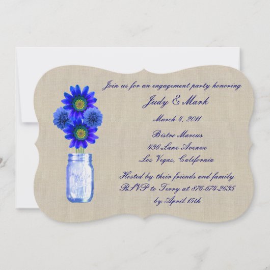 Rustic Blue Mason Jar Invitation de la partie d'en (Devant)