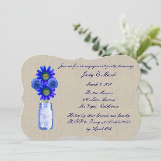 Rustic Blue Mason Jar Invitation de la partie d'en (Debout devant)
