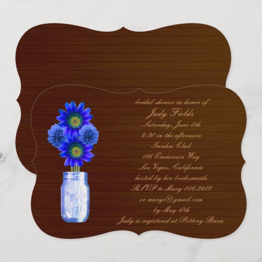 Rustic Blue Mason Jar Invitation nuptiale douche (Devant / Derrière)