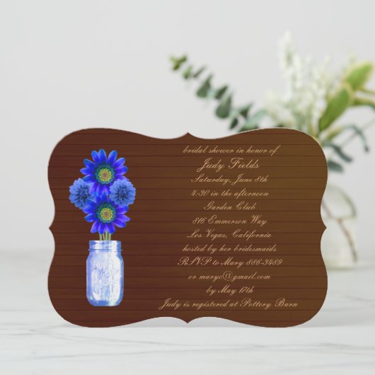 Rustic Blue Mason Jar Invitation nuptiale douche (Debout devant)