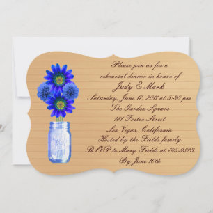 Rustic Blue Mason Jar Rehearsal Dinner Invite Kaart