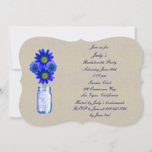 Rustic Blue Mason Jars Bachelorette Party Invite Kaart