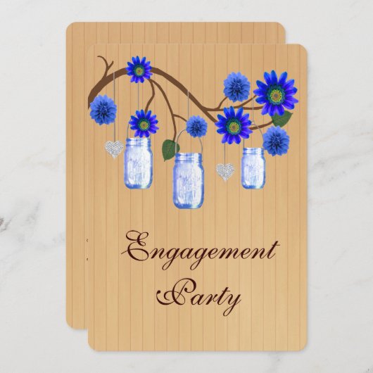 Rustic Blue Mason Jars Engagement Invitation (Devant / Derrière)