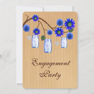 Rustic Blue Mason Jars Engagement Invitation