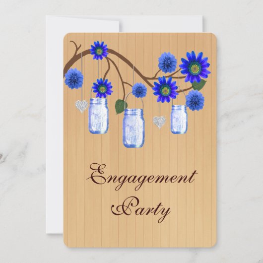 Rustic Blue Mason Jars Engagement Party nodigt uit Kaart (Voorkant)