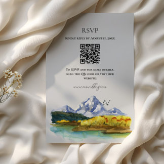 Rustic Blue Mountain Waterverf Huwelijks RSVP Kaar Informatiekaartje