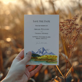 Rustic Blue Mountain Wedding Save The Date Kaart