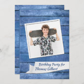 Rustic Blue Photo Invitation à la fête d'anniversa (Devant / Derrière)
