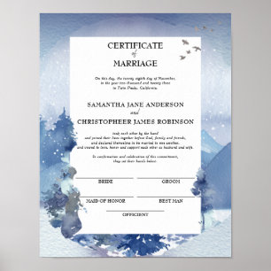 Rustic Blue Pine Certificate of Marriage Keepomwil Poster