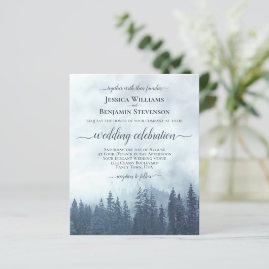 Rustic Blue Pine Trees BUDGET Weddenschap (Staand voorkant)