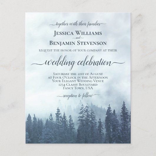 Rustic Blue Pine Trees BUDGET Weddenschap (Voorkant)
