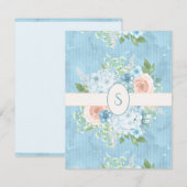 Rustic Blue Pink Floral Shabby Chic Monogram Bedankkaart (Voorkant / Achterkant)