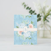 Rustic Blue Pink Floral Shabby Chic Monogram Bedankkaart (Staand voorkant)