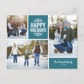 Rustic Blue Prettig Kerstfeest 3 Foto Collage Feestdagenkaart (Voorkant)