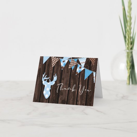 Rustic Blue Pset Deer Baby shower Dank je Bedankkaart (Voorkant)