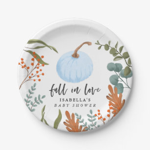 Rustic Blue Pumpkin Herfst in Love Baby shower Papieren Bordje