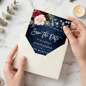 Rustic Blue Red Floral String Lights Wedding Save The Date