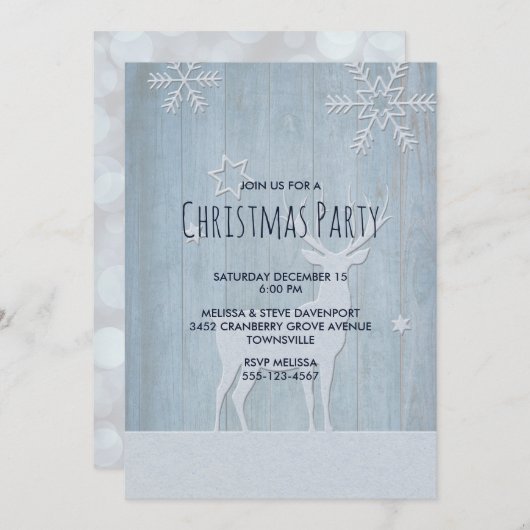 Rustic Blue Reindeer Kerstmis Kaart (Voorkant / Achterkant)