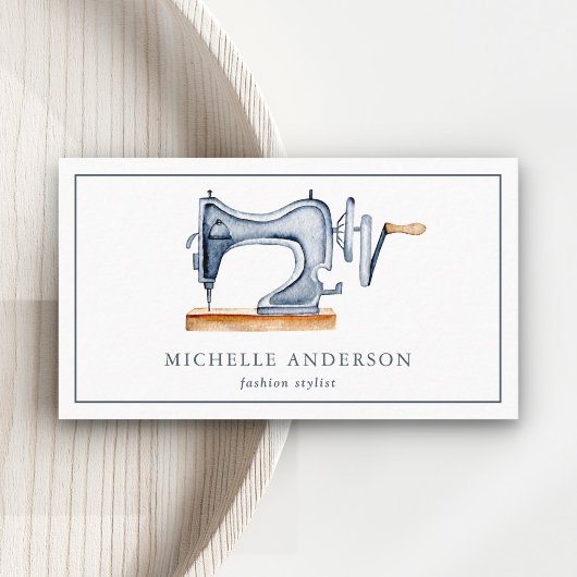  Rustic Blue Sewing Machine Mode Stylist Visitekaartje