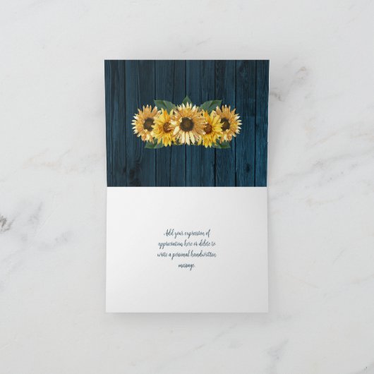 Rustic Blue Sunflower Wedding Bedankt (Binnen)