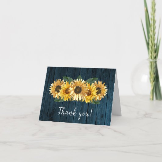 Rustic Blue Sunflower Wedding Bedankt (Voorkant)