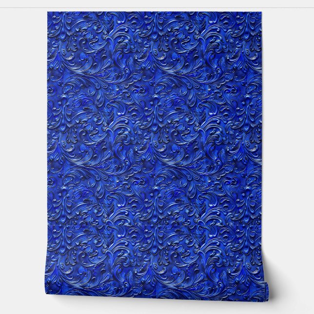 Rustic blue tooled leather behang (Afrollen)