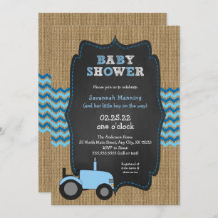 Rustic Blue Tractor Baby shower Kaart