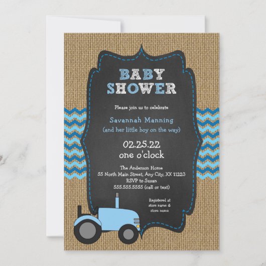 Rustic Blue Tractor boy Baby shower Kaart (Voorkant)