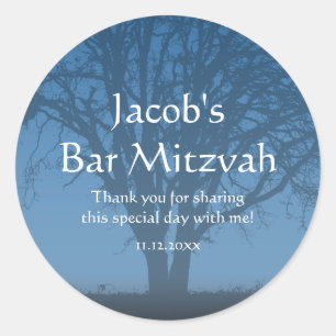 Rustic Blue Tree of Life Bar Mitzvah Ronde Sticker