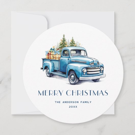 Rustic Blue Truck Gingham Pset-kerstkaarten Feestdagenkaart (Voorkant)