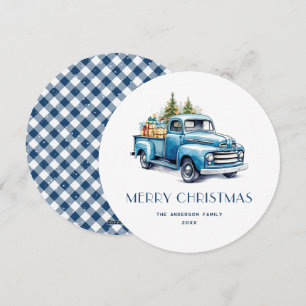 Rustic Blue Truck Gingham Pset-kerstkaarten Feestdagenkaart