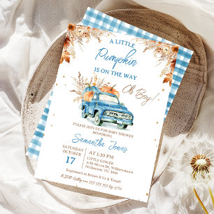 Rustic Blue Truck Little Pumpkin Baby shower Kaart