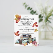 Rustic Blue Truck Thanksgiving Invitation Briefkaa Feestdagenkaart (Staand voorkant)