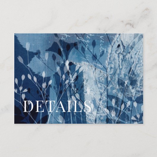 Rustic Blue & White Botancial Wedding Details Informatiekaartje (Voorkant)
