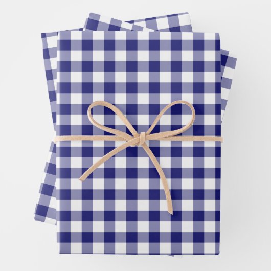 Rustic Blue White Gingham Checkered Pattern Inpakpapier Vel (In situ)