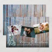 Rustic Blue Wood 3 Foto Merry Kerstmis met Tree Kaart (Voorkant / Achterkant)